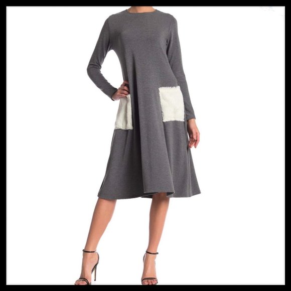 Go Couture Dresses & Skirts - Go Couture Gray and White Crew Neck Dress NWT